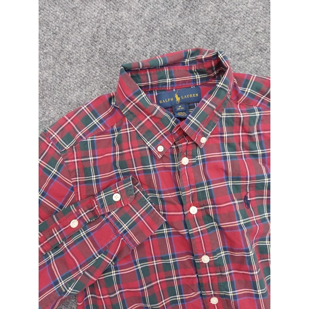 Ralph Lauren Shirt Boy Medium 10-12 Red Plaid Button down Long Sleeve Dress Pony